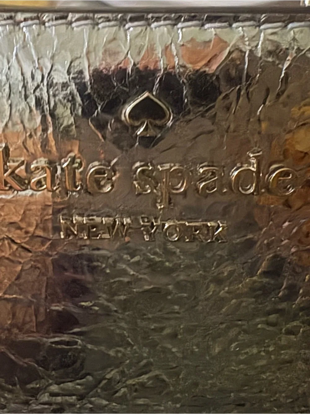 kate spade Metallic Silver Compact Wallet with Gold Logo